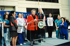 Then CNA President Kay McVay, RN with California Gov. Gray Davis and CNA Board at a Los Angeles press conference