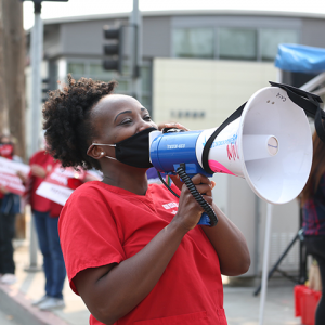 Nurse holding megaphone