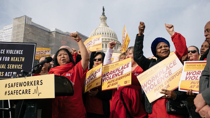 NNU President Zenei Triunfo-Cortez, RN, speaking in Washington, D.C., Nov. 21, 2019 at the introduction of the federal Workplace Violence Prevention for Health Care and Social Service Workers bill.