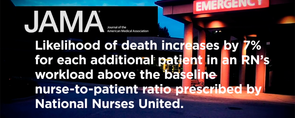 Graphic: Likelyhood of death increases by 7% for each additonal patient in an RN's workload above the baseline nurse-to-patient ration prescribed by National Nurses United.