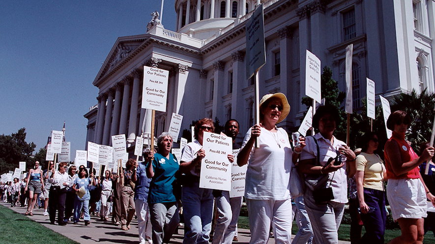 Nurses picket for CA AB394