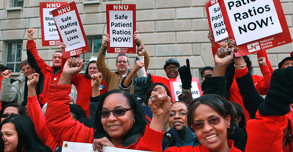 Nurses picket for safe patient ratios.