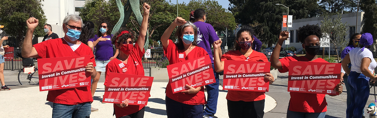Alameda Health System nurses hold strike press event at Alameda County Administration Building 