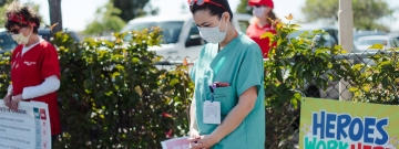 Nurse participating in action