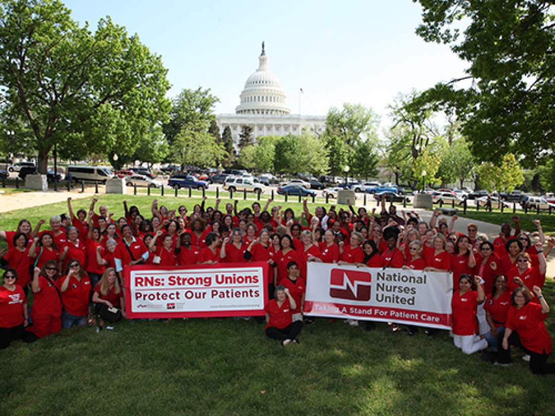 Large group of nurses outside Capitol Building