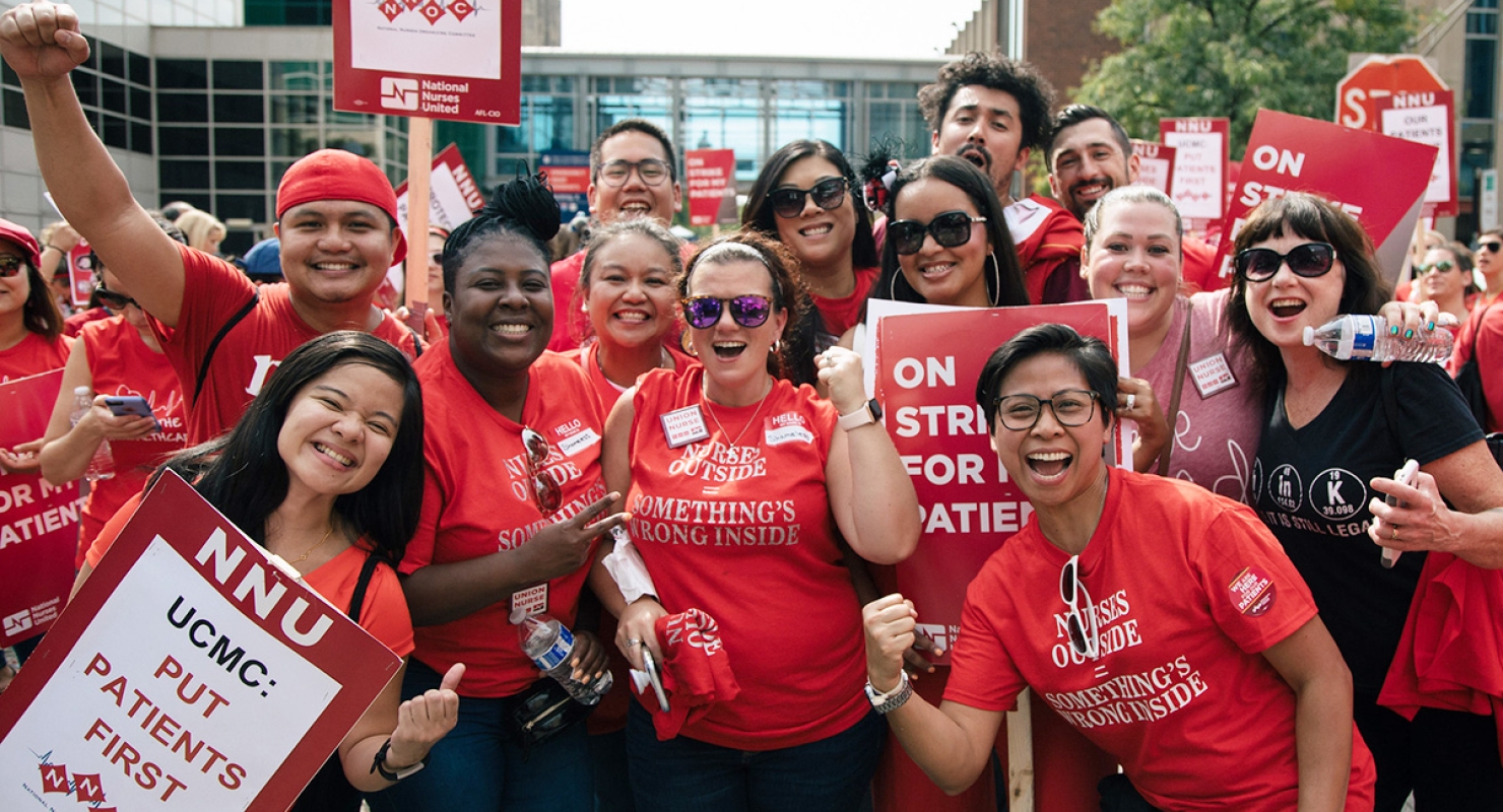 Group of nurses outside celebrating