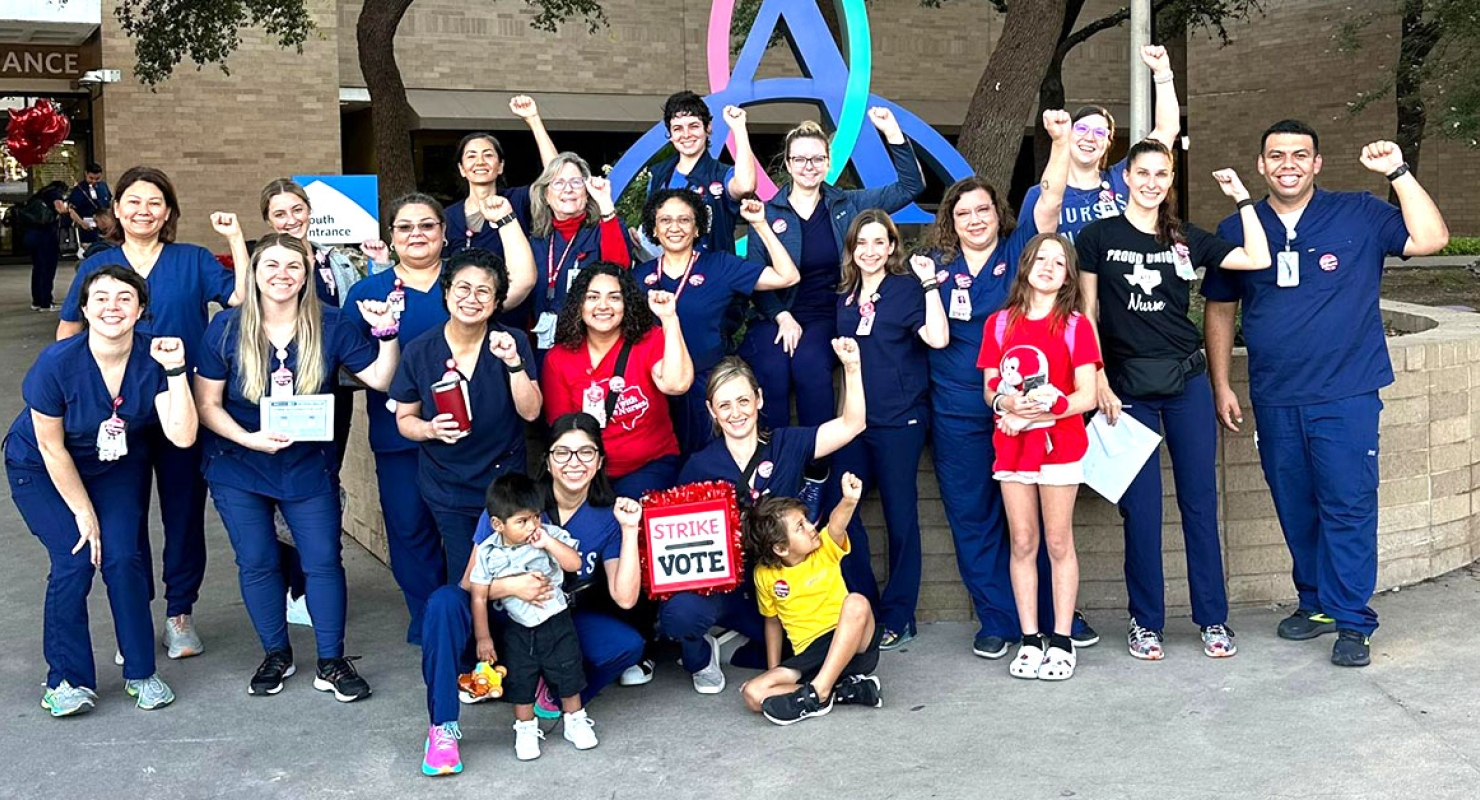 Registered nurses in Austin, Texas pose on strike line