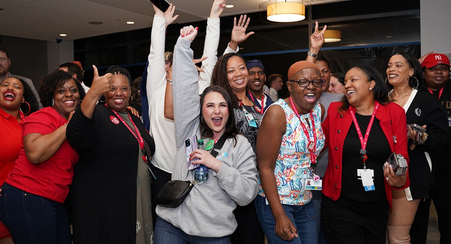 Large group of nurses celebrating