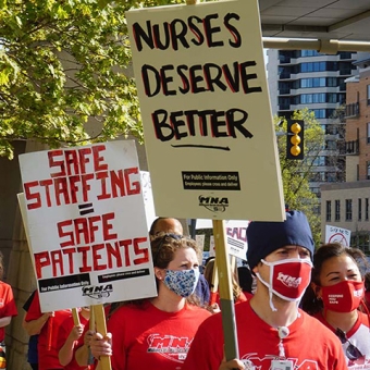Nurses picketing for safe staffing