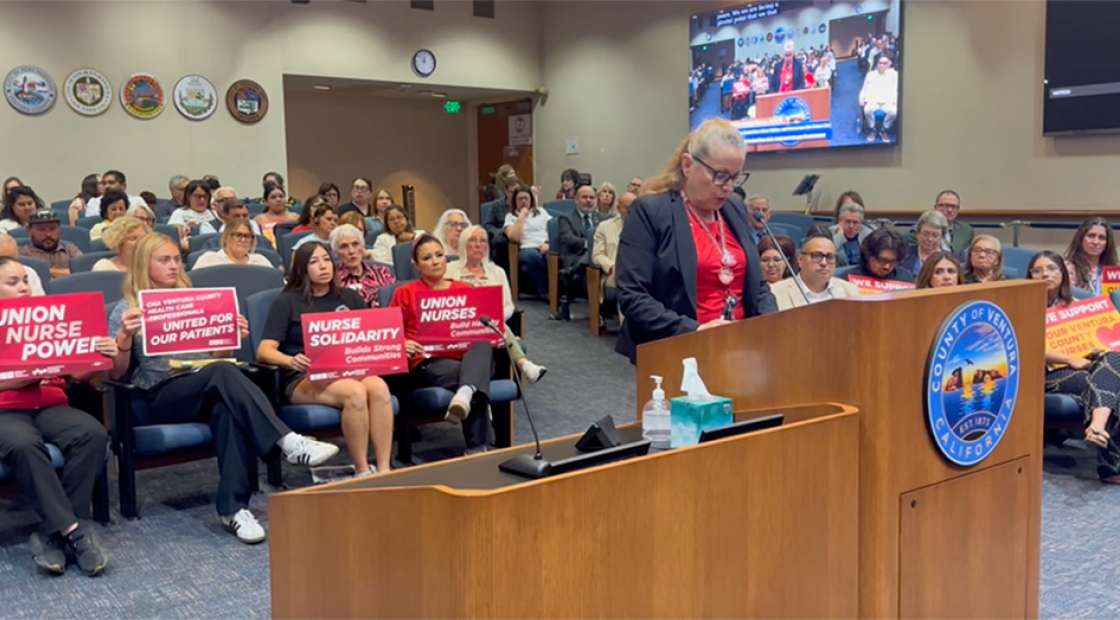 Ventura County RN union leader Susana Macias-Robles speaking to board about Santa Paula hospital closure