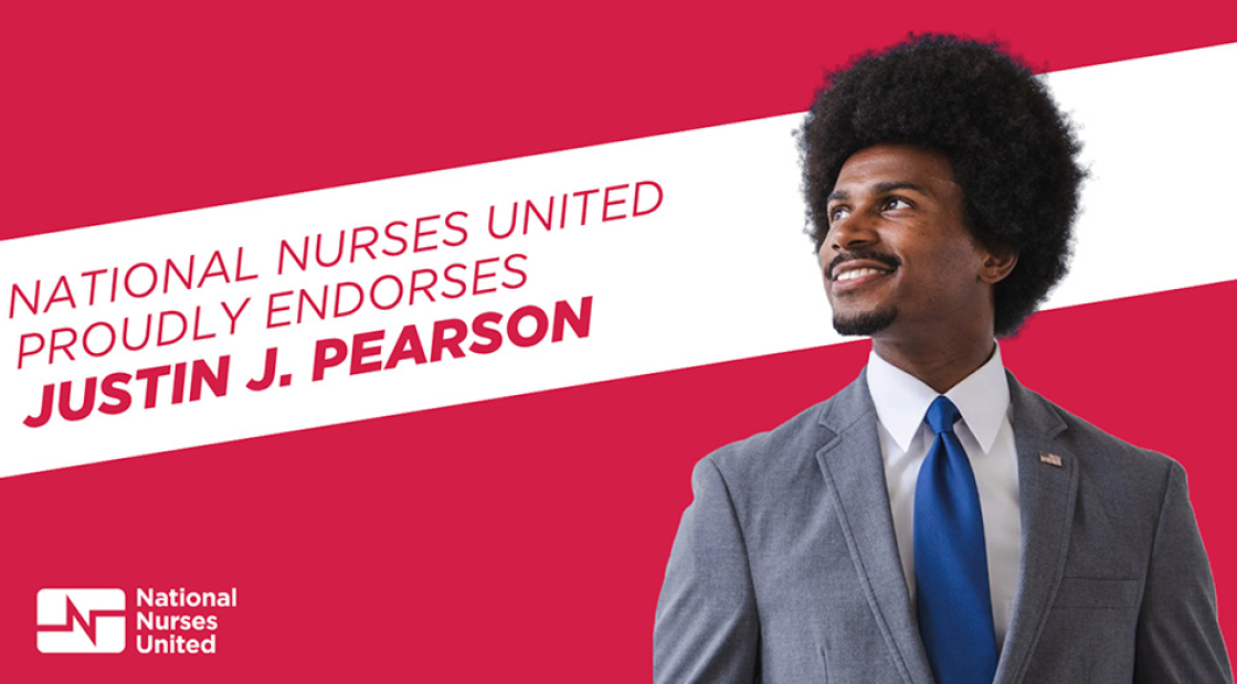 Justin Pearson smiling, text "NNU Proudly Endorses Justin J. Pearson"