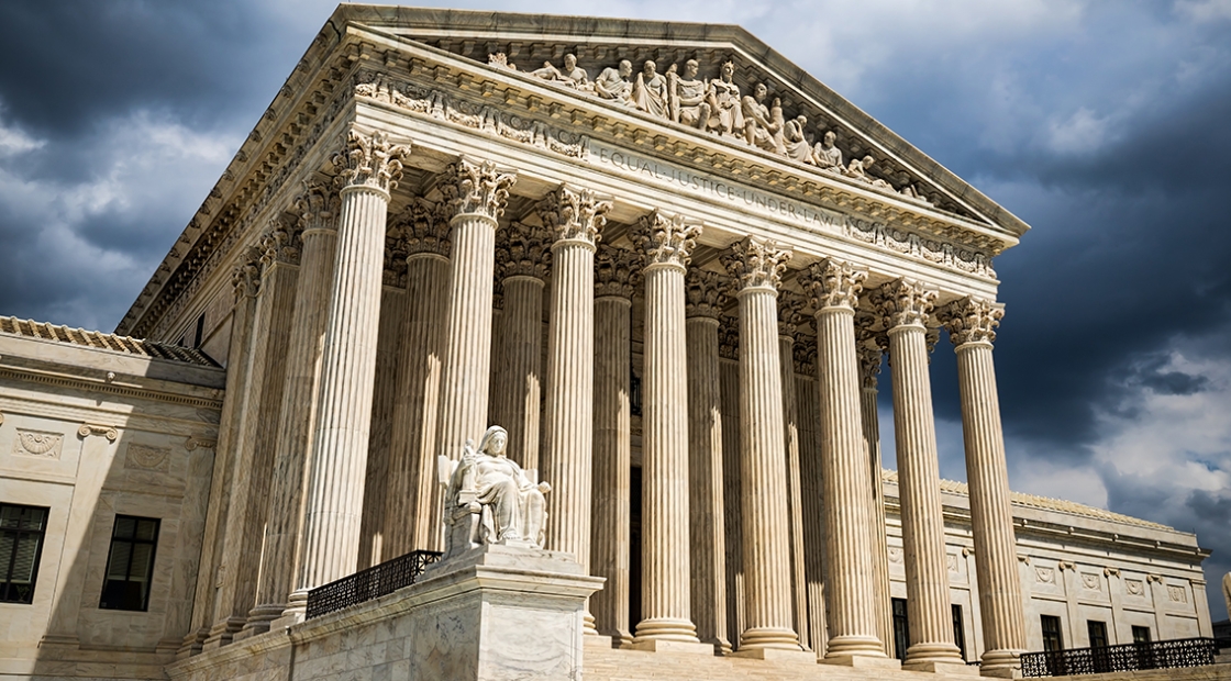 The front of the US Supreme Court building in Washington, D.C.