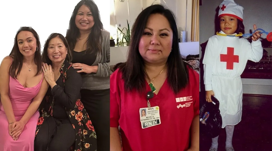 Photo collage of AAPI nurse and family