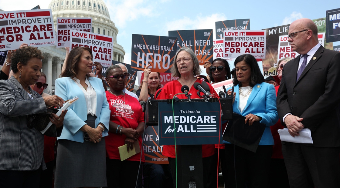 Rally outside DC Capitol building for Medicare for All legislation introduction