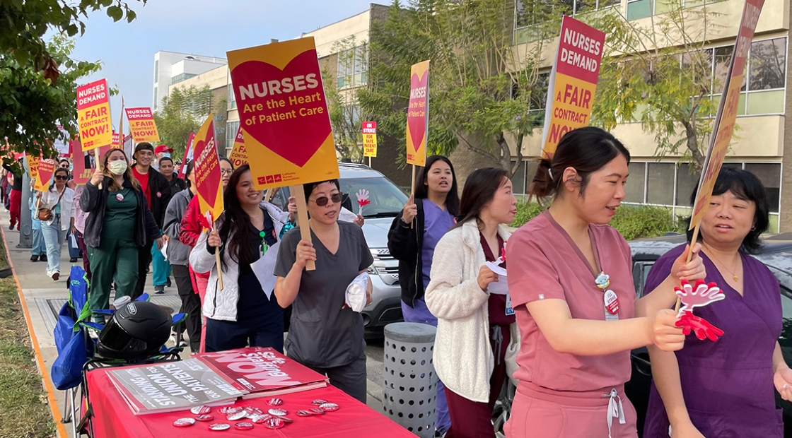 Nurses on picket line outside of Alhambra Hospital Medical Center