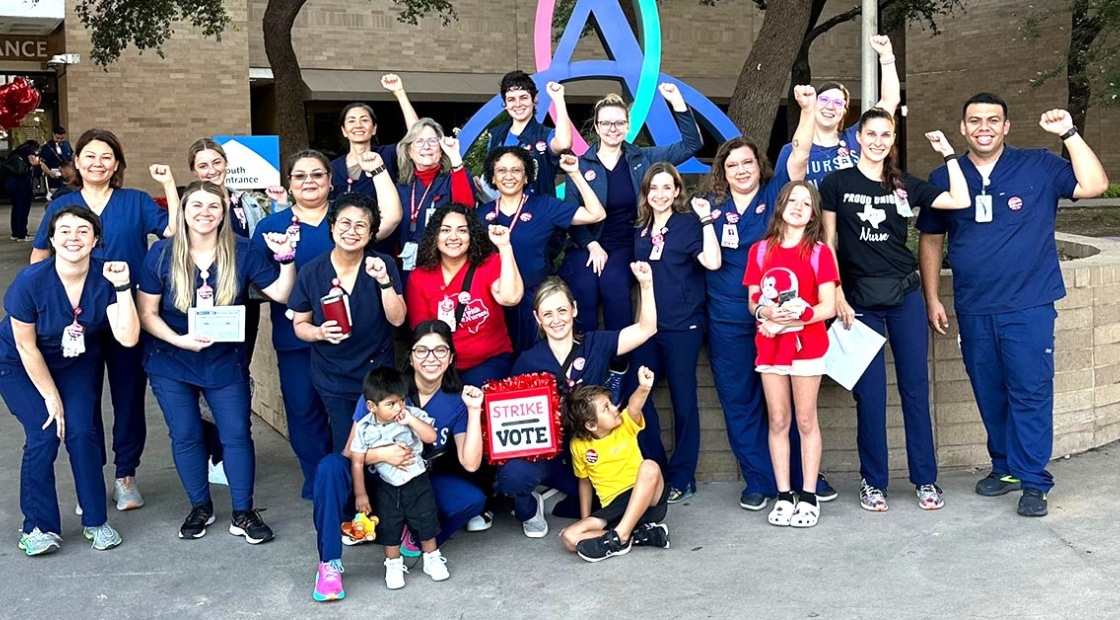 Registered nurses in Austin, Texas pose on strike line