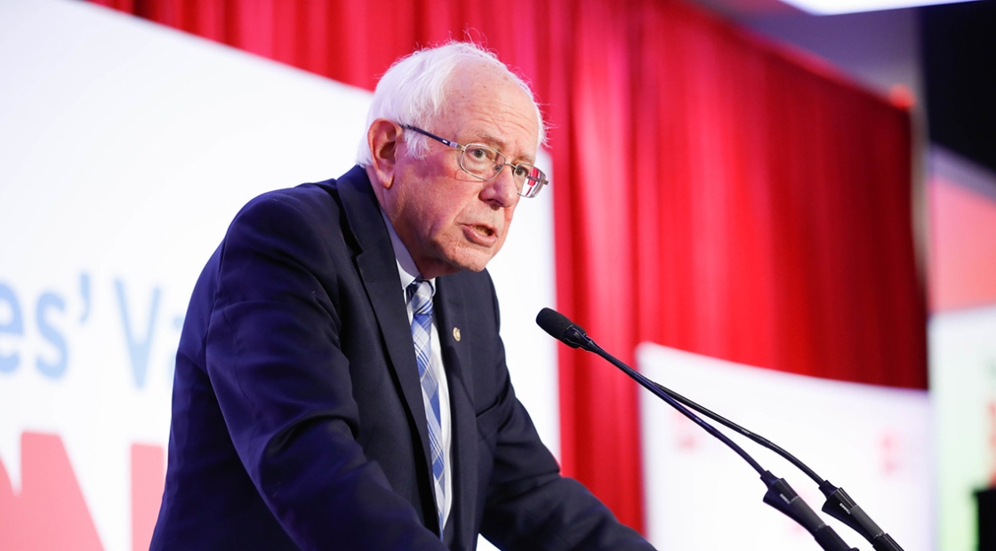 Senator Bernie Sanders at podium