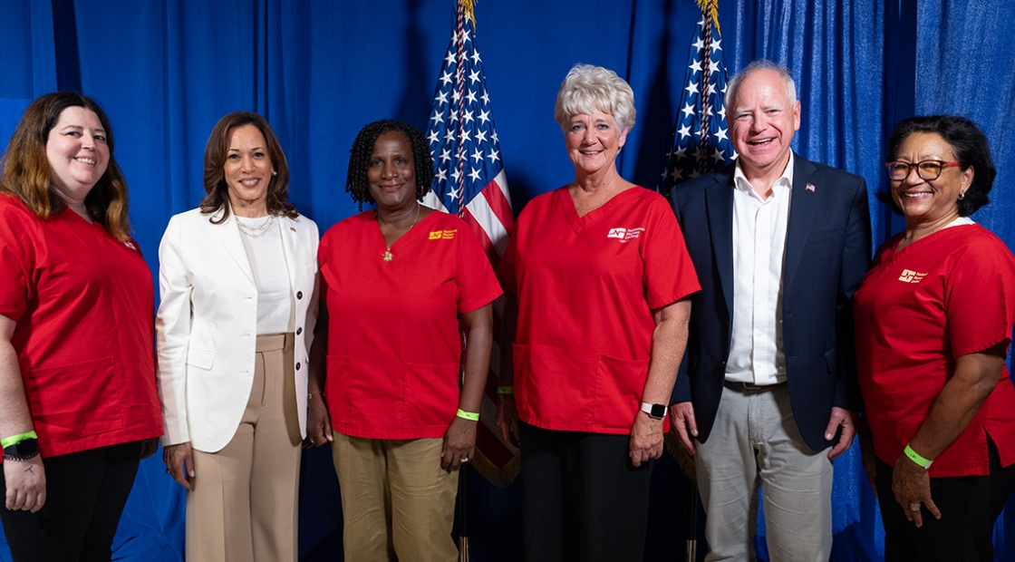 NNU Presidents posing with Vice President Kamala Harris and Tim Walz