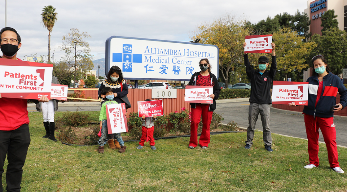 Alhambra nurses picket in front of facility.
