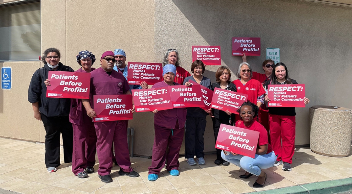 San Leandro Hospital nurses picket in front of the hospital