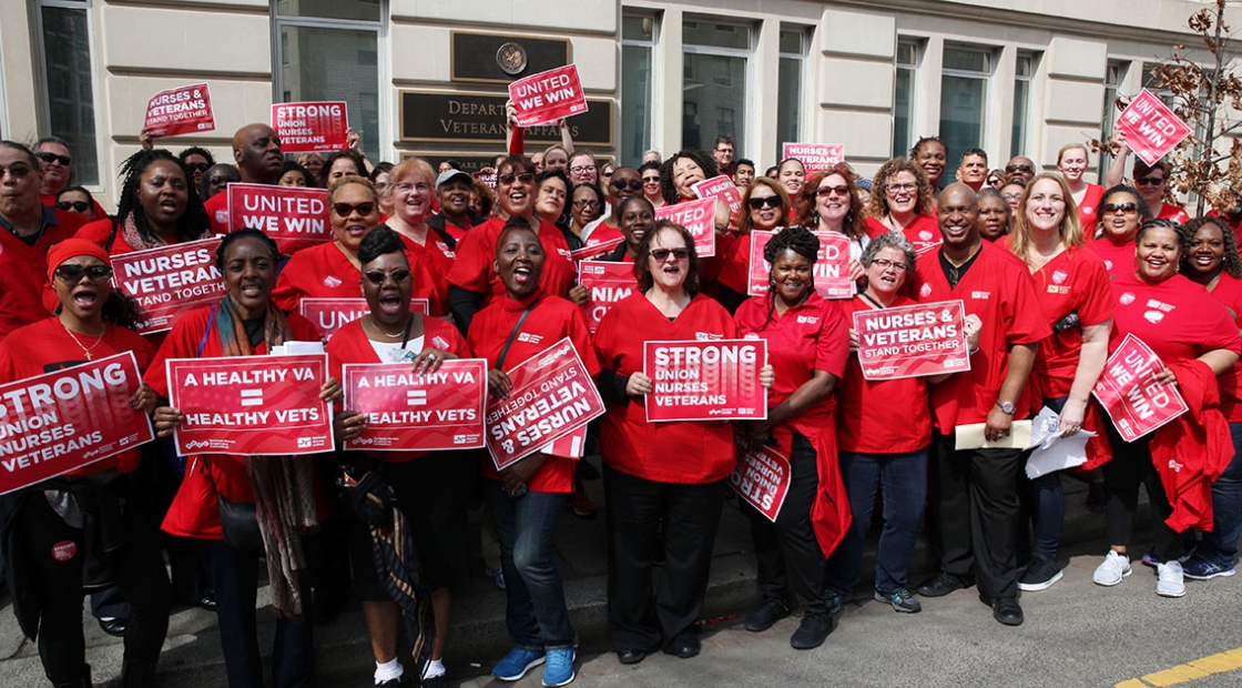 Nurses rally in front of Department of Veterans Affairs headquarters