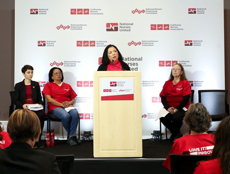 NNU Executive Director Bonnie Castillo, RN, at press conference