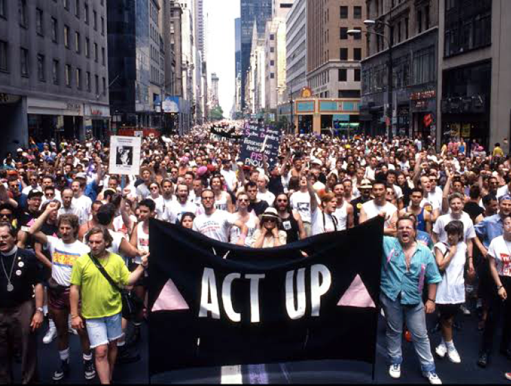 Group of ACT UP activists marching