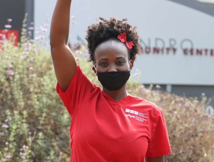 Nurse with raised fist