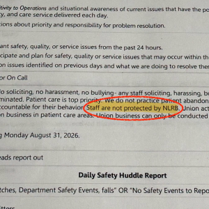 A notice from Prime Healthcare showing their illegal union busting efforts.