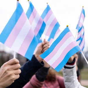 Hands raising transgender flags