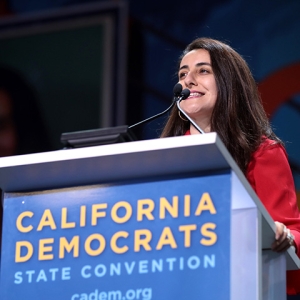 California Sen. Monique Limón in front of podium