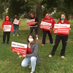 San Joquin RNs outside hospital