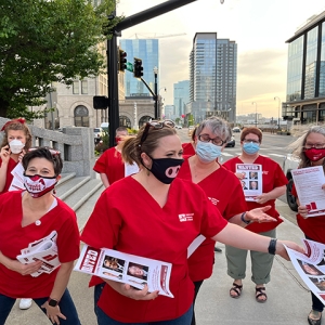 Nurses handing out flyers at 2022 Frist Gala at the Frist Art Museum in Nashville