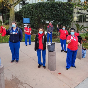 Group of nurses holding rally