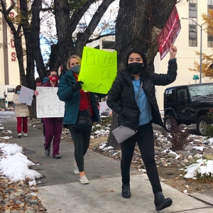 Nurses walking picket line outside hospital