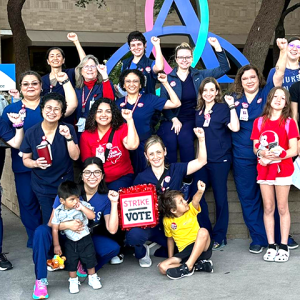 Nurses and their families at the strike vote.