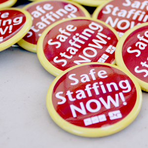 Buttons reading "safe staffing now"