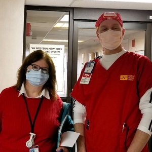 Two nurses outside hospital