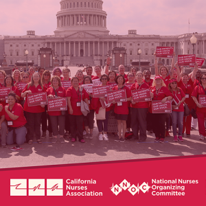 Nurses in front of capitol with signs "Our Patients. Our Union. Our Voice"