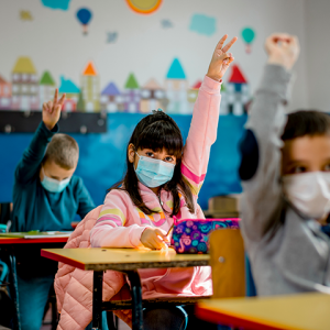 Kids in classroom wearing masks