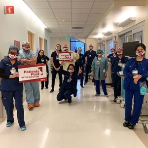 Large groups of nurses inside hospital