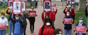 Nurse holding social distancing rally for better workplace protections