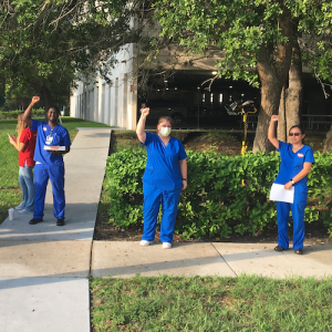 Nurses outside Blake Medical Center 