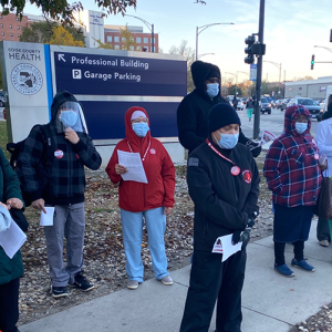 Nurses outside Cook County Health offices