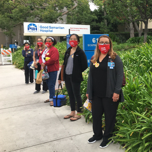 Nurses stand in front of PIH Health Good Samaritan Hospital