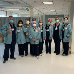 UCLA nurses wearing buttons supporting safe staffing ratios