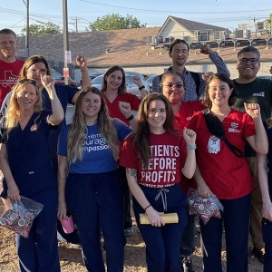 Austin nurses pose together at a safe staffing rally