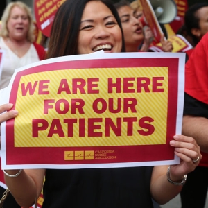 Nurse with sign