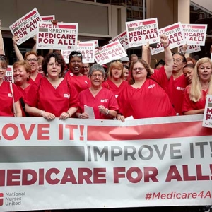 Nurses rally with Medicare for All banner