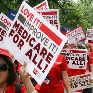 Nurses rally with Medicare for All banner